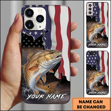 Maxcorners Redfish Fishing American Flag Patriotic Splash Personalized Name Phone Case