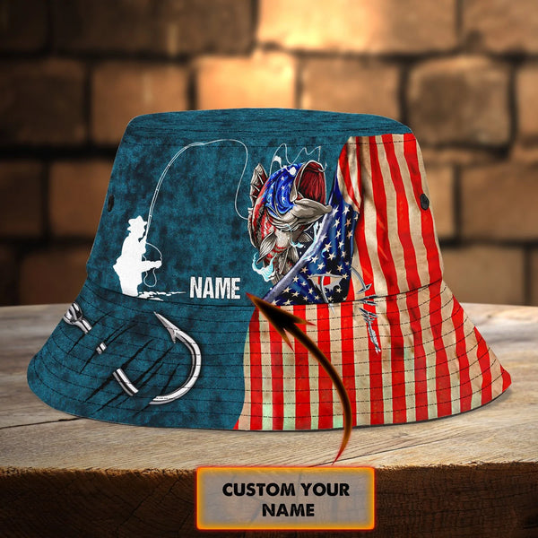 Maxcorners Custom Name Bass Fishing Flag Print Bucket Fishing State Hat