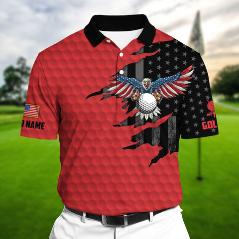 Max Corners Red Pride Premium Cool Eagle Golf Lover Polo Shirts Multicolor Custom Name Polo