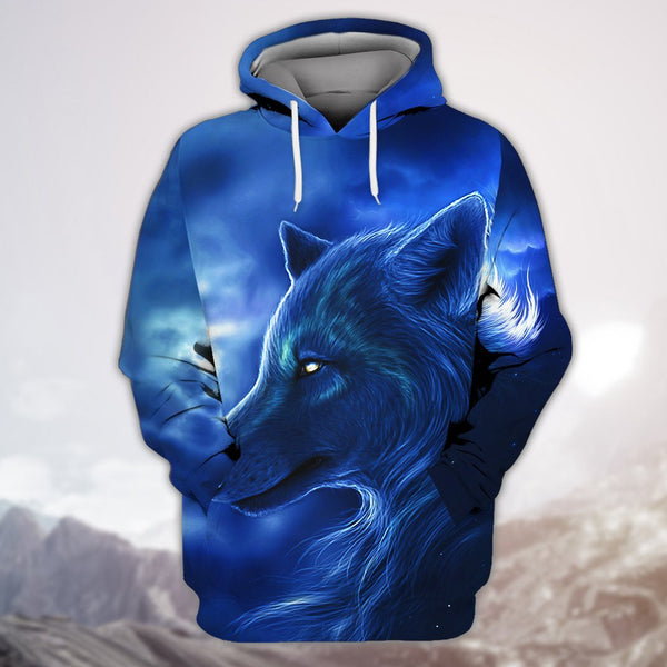 Maxcorners Blue Wolf 3D Full Print Shirts Pullover SO2612