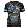Maxcorners Blue & Black Trucker 3D All Over Printed Personalized Name T-Shirt