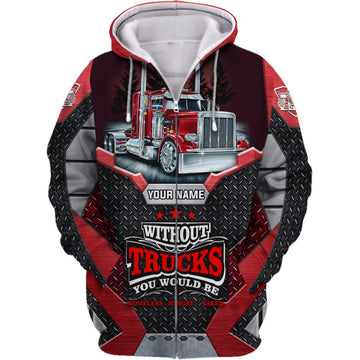 Maxcorners Red & Black Trucker 3D All Over Printed Hoodie, 3D Zipper Hoodie