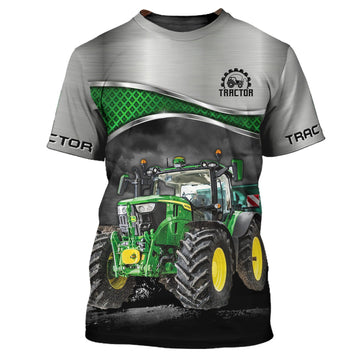Maxcorners  Grey & Green Tractor T-Shirt Truck Driver Shirts Tractor T-Shirt