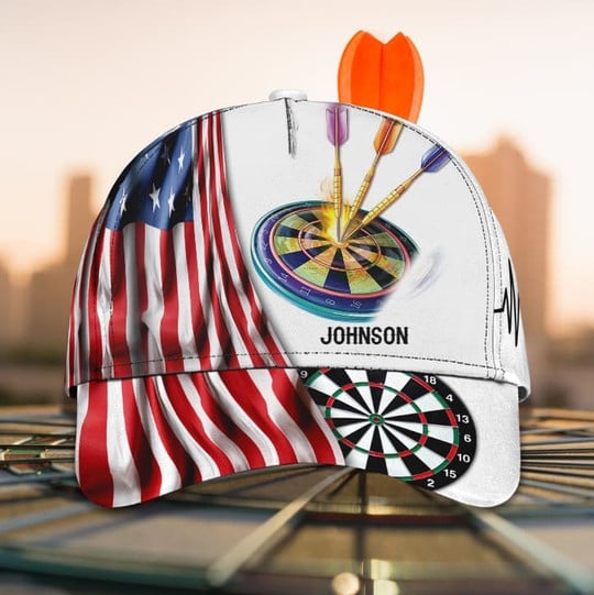 Maxcorners American Flag Dart Personalized Name 3D Cap