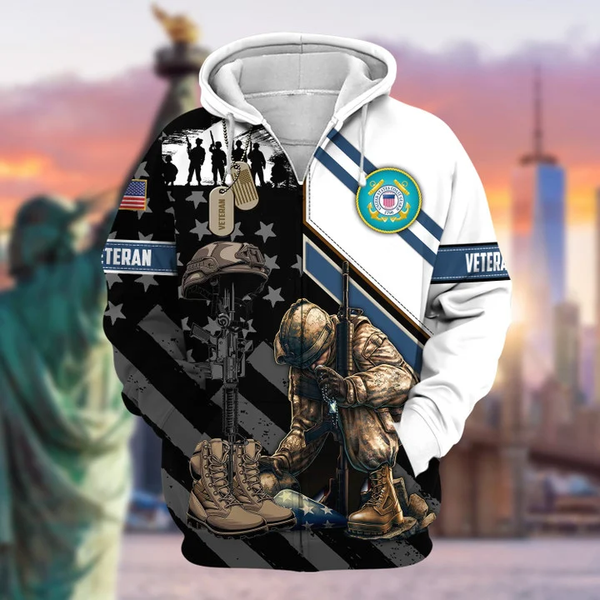 Personalized US Military Veteran Zip-Up Hoodie - Honoring Those Who Served
