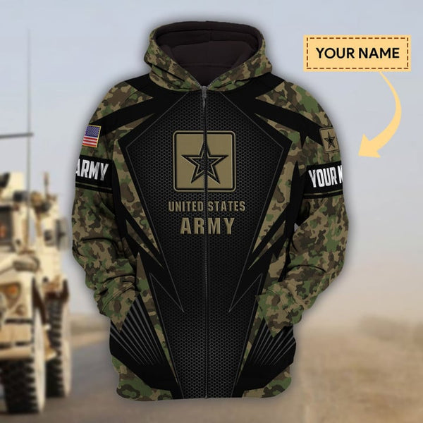 Maxcorners Custom Name Premium Unique Veteran Army All Over Printed Hoodie