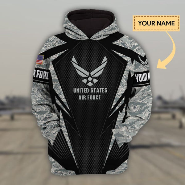 Maxcorners Custom Name Premium Unique Veteran Air Force All Over Printed Hoodie
