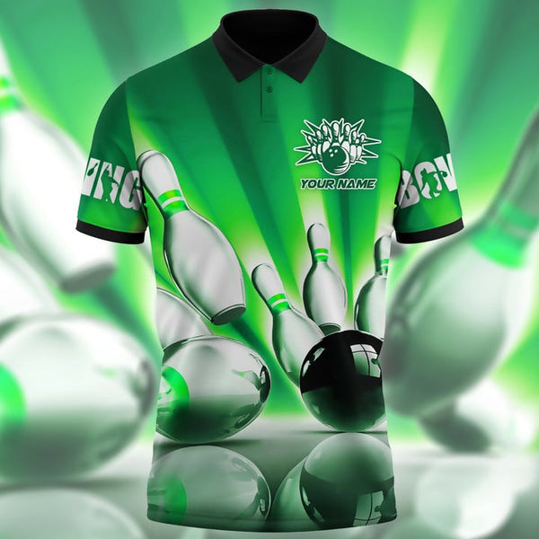 Maxcorners Bowling Ball And Pins Classic Multicolor Customized Name 3D Polo Shirt