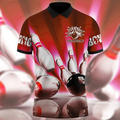 Maxcorners Bowling Ball And Pins Classic Multicolor Customized Name 3D Polo Shirt