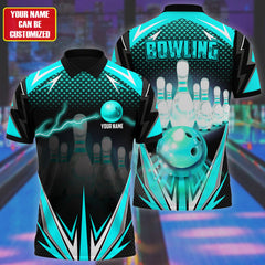 Maxcorners Bowling Thunder Pattern Multicolor Customized Name 3D Polo Shirt