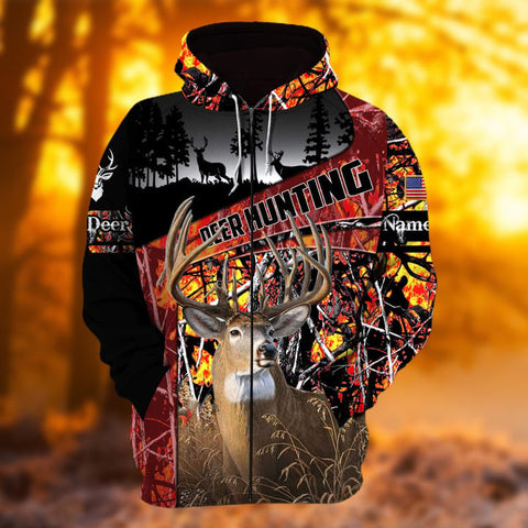 Maxcorners Personalized Name The Uniqe Deer Hunting Hoodie & Zip Hoodie 3D Multicolor