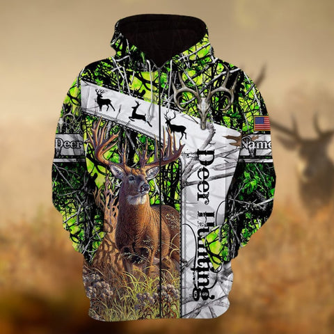 Maxcorners Personalized Name Deer Hunting  3D Hoodie & Zip Hoodie