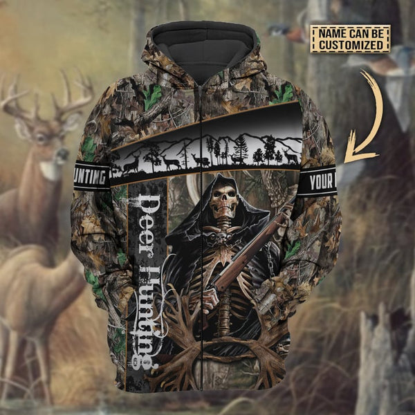 Maxcorners Personalized Name The Death Deer Hunting Hoodie & Zip Hoodie 3D Multicolor