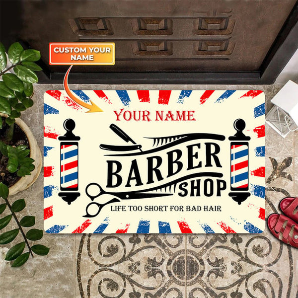 Maxcorners Barber Shop Vintage Personalized Doormat