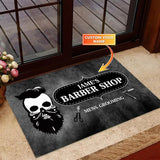 Maxcorners Personalised Barber Shop With Any Name Skull Grunge Doormat