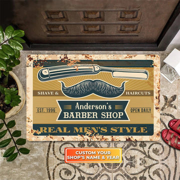 Maxcorners Barber Shop Real Men's Style Doormat Personalized Name & Year