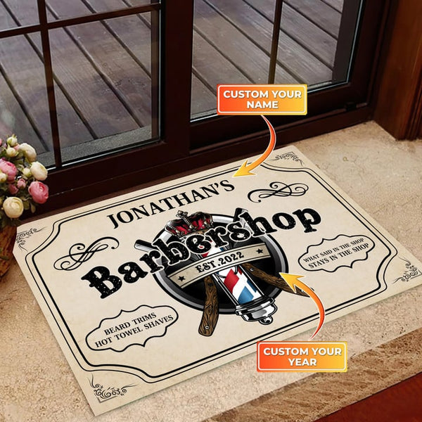 Maxcorners Welcome To Barber Shop Personalized Name & Year Doormat