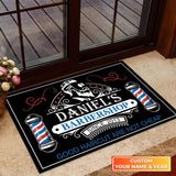 Maxcorners Personalized Name & Year Barber Shop Navy Doormat