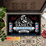 Maxcorners Personalized Name & Year Barber Shop Navy Doormat