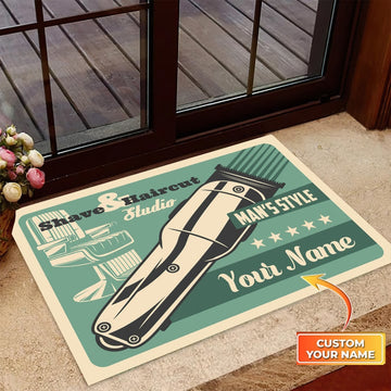Maxcorners Barbershop Haircut And Beard Shave Salon Personalized Flashlight Doormat