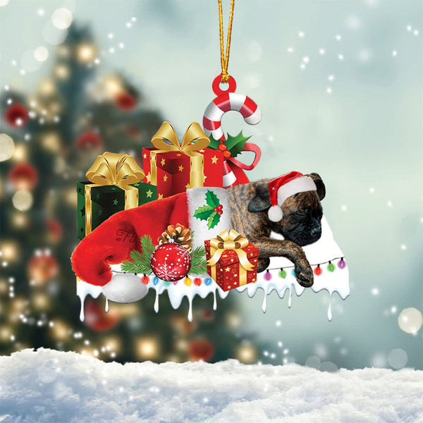 MAXCORNERS BRINDLE BOXER1 MERRY CHRISTMAS HANGING ORNAMENT