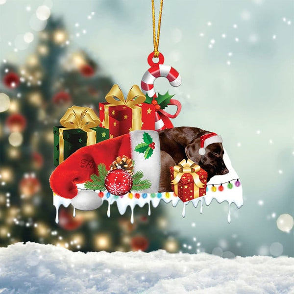 MAXCORNERS CHOCOLATE LABRADOR MERRY CHRISTMAS HANGING ORNAMENT