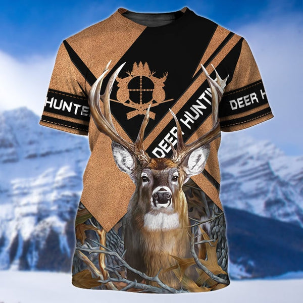 Maxcorners Deer Hunting Leather Brown Style 3D Hoodie T Shirt SO19