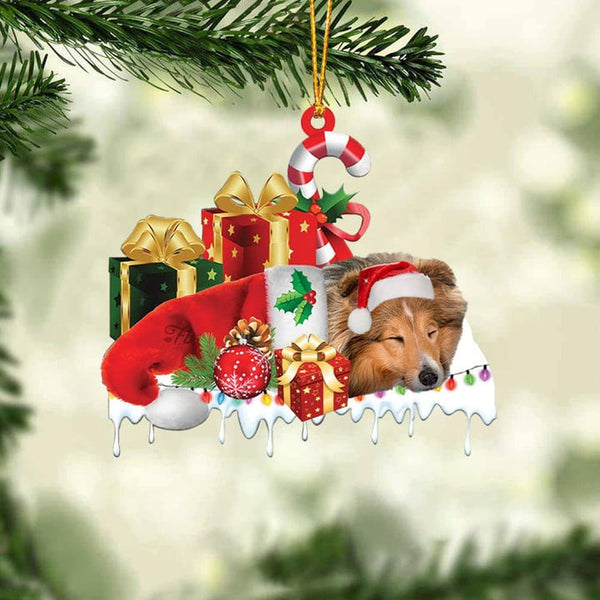 MAXCORNERS SHELTIE MERRY CHRISTMAS HANGING ORNAMENT