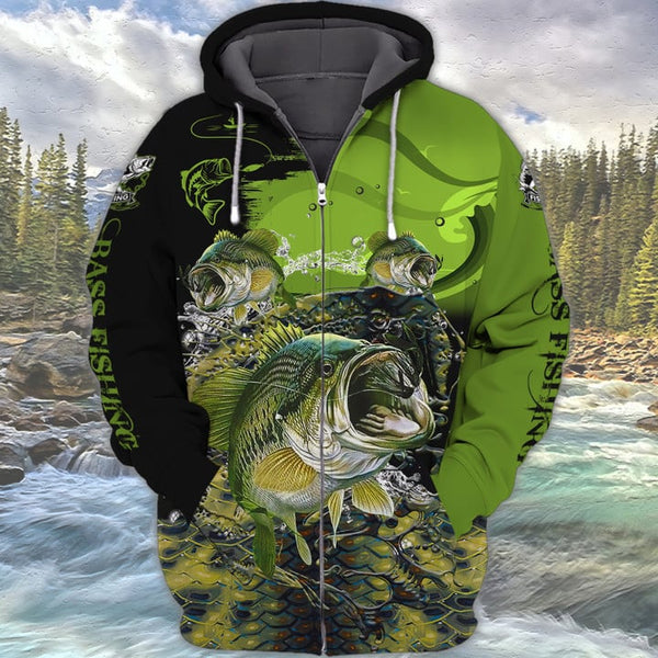 Maxcorners Custom Name Fishing Shirt 3D Full Print Bass