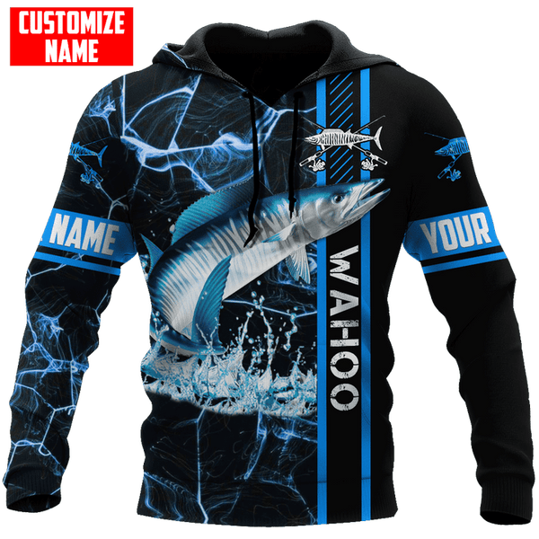 PERSONALIZED GONE FISHING BLUE WAHOO SALTWATER FISH FISHING FISHERMAN ALL OVER PRINTED COMBO HOODIE AND SWEATPANT