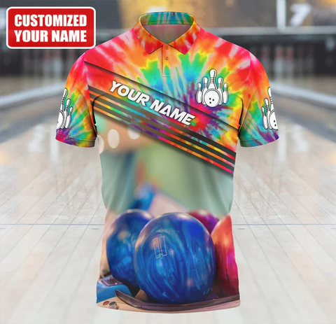 Maxcorners Multicolor Bowling Ball Customized Name 3D Shirt