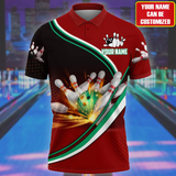 Maxcorners Green Bowling Ball And Pins Red Black Customized Name 3D Shirt