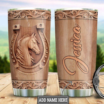 Maxcorners Personalized Horse Wood Style Stainless Steel Tumbler