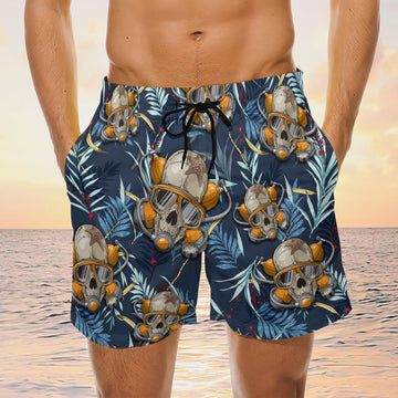 Maxcorners Scuba Diving Skull Aloha Mens Board Shorts