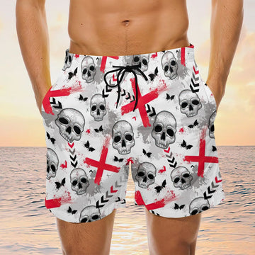 Maxcorners Skull White & Red Mens Boardshorts Board Shorts