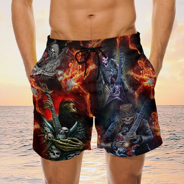 Maxcorners Guitar Skull Mens Board Shorts