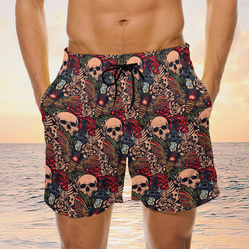 Maxcorners Skull Red Butterfly Mens Board Shorts
