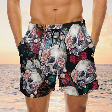 Maxcorners Skull Roses Cool Design Aloha Mens Board Shorts