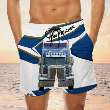 Maxcorners Semi Truck Shorts, Trucker Men's Swim Trunks, Trucker Shorts, Truck Shorts