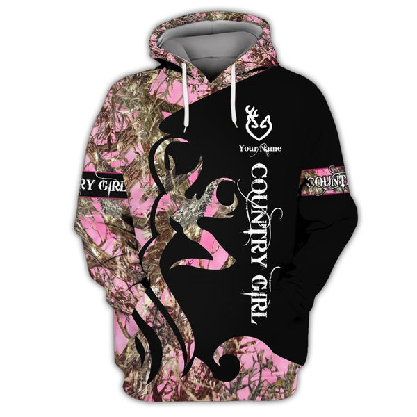 Maxcorners Black Pink Camo Shirts Country Girl Shirts Gift For Country Girls Hunting 3D Full Print Hoodie Tshirt SO