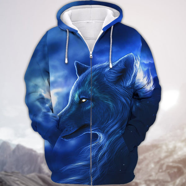 Maxcorners Blue Wolf 3D Full Print Shirts Pullover SO2612