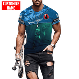 Maxcorners Scuba Diving Blue Camo Pattern Customized Name All Over Printed Shirt