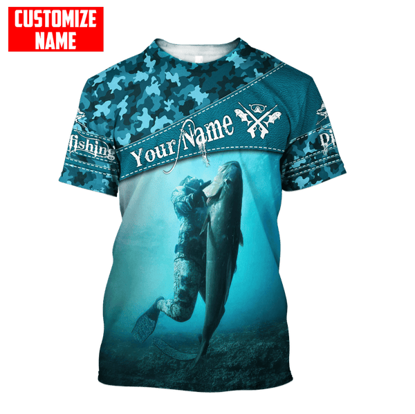 Maxcorners Scuba Diving Blue Camo Pattern Classic Customized Name All Over Printed Shirt