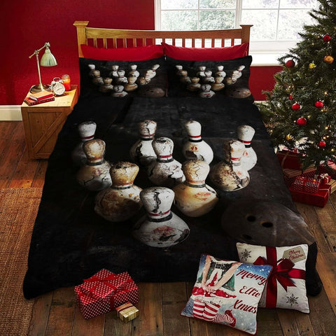 Maxcorners Black Bowling Ball And Pins Classic 3D Bedding Set