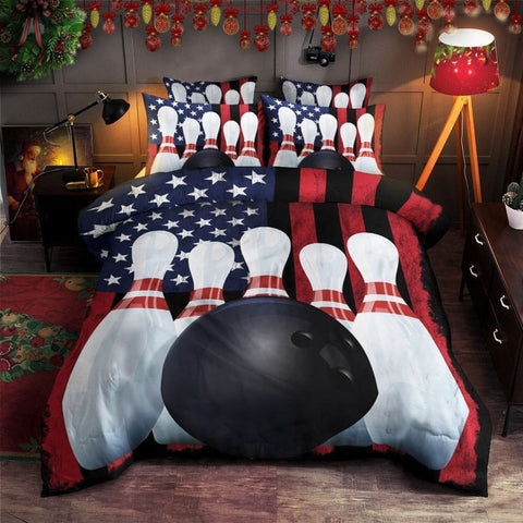 Maxcorners Bowling USA Flag 3D Bedding Set