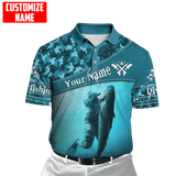 Maxcorners Scuba Diving Blue Camo Pattern Classic Customized Name All Over Printed Shirt