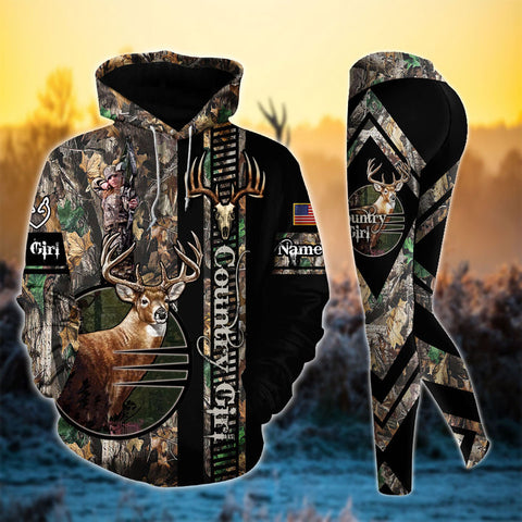 Max Corner Premium Deer Hunting Skull Pattern Country Girl Personalized 3D Style 3 Combo Hoodie & Legging Set