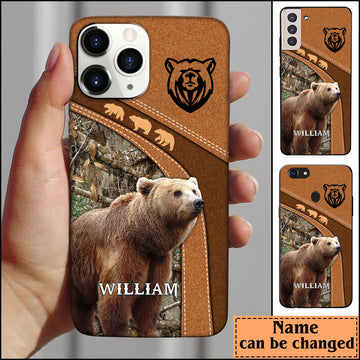 Maxcorners Leather Pattern Personalized Phone Brown Bear-  Samsung  Phone Case