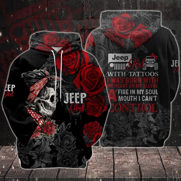 Maxcorners Skull Jeep Girl With Tattoo Rose PT06