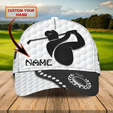 Maxcorners Golf Player Black And White Leather Classic Customized Name All Over Printed Cap